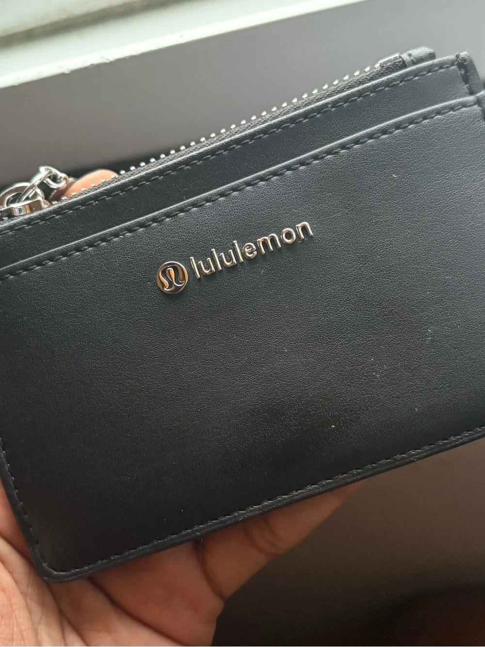 lululemon athletica Black Leather Card & Key Holder with Zip Pull